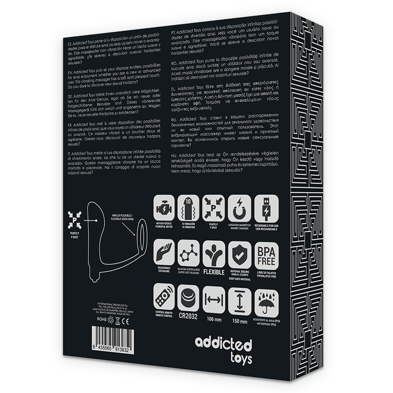 ADDICTED TOYS - ANILLO DE PENE CON CONTROL REMOTO PLUG ANAL NEGRO RECARGABLE