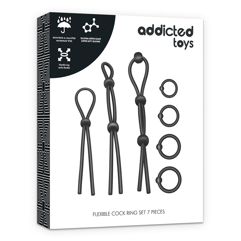 ADDICTED TOYS - CONJUNTO DE ANÉIS PARA GALO DE SILICONA FLEXÍVEL 7 PEAS